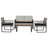 Wilder Modern 4-Piece White Wash Woven PE Rattan Outdoor Patio Conversation Set with Acacia Wood Table, Black Metal Frame & Black Cushions