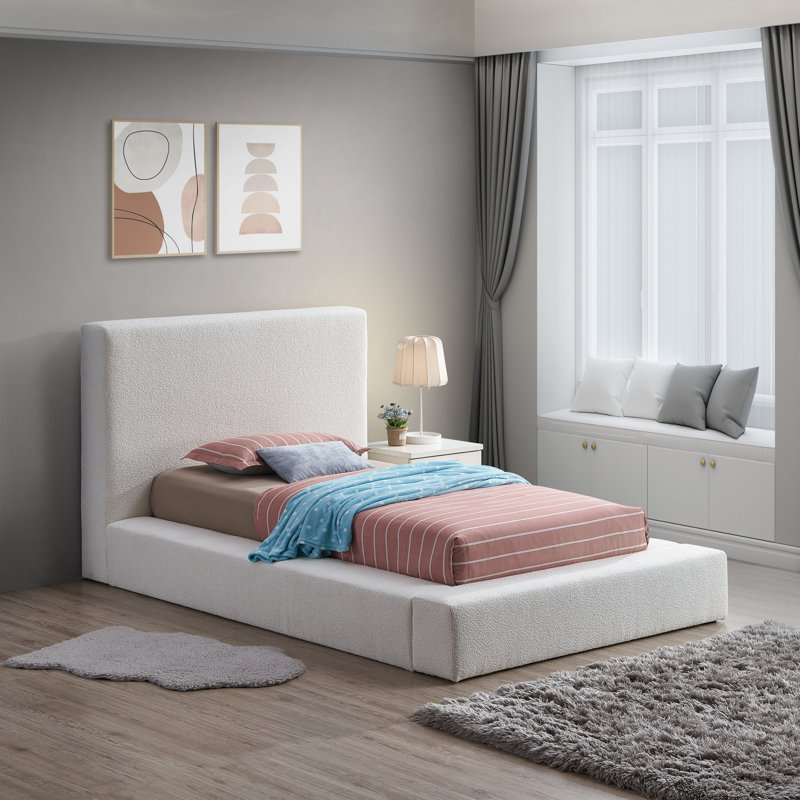 Issaias Upholstered Panel Storage Bed, Cream Boucle Fabric, Twin