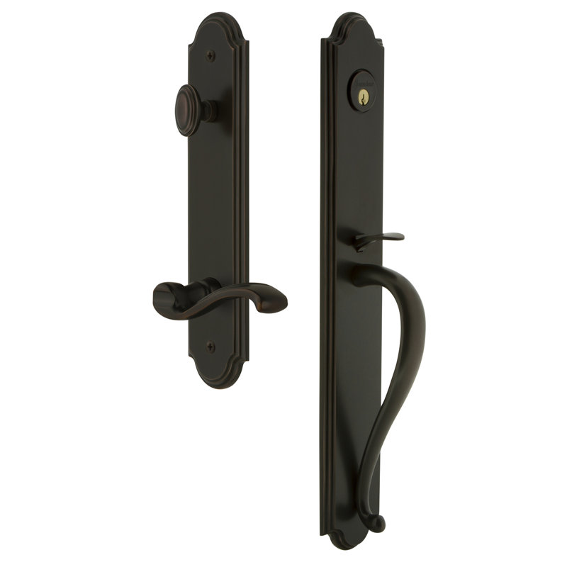 Arc Handleset with Deadbolt and Portofino Door Lever and Rosette, Timeless Bronze, 2.75", Right