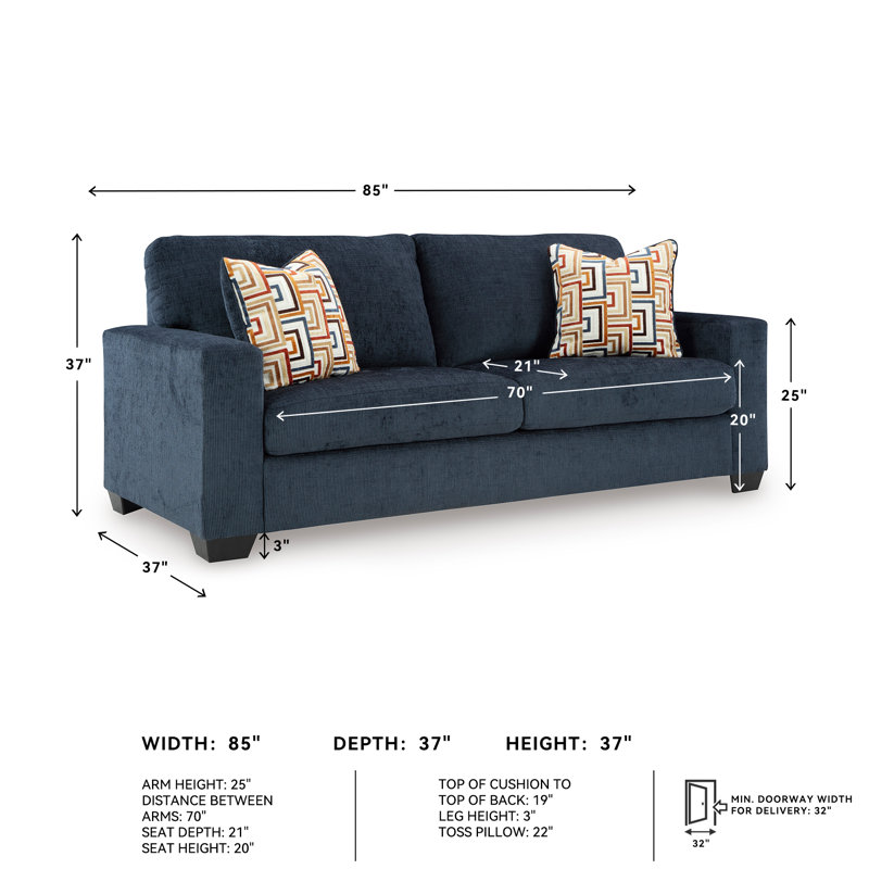 Kleban Sofa, Blue Polyester