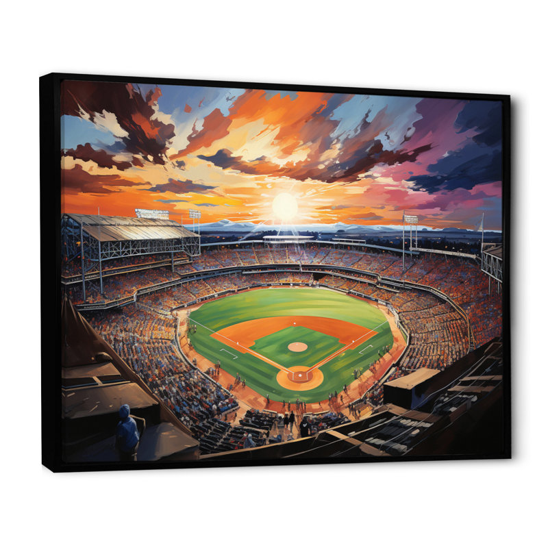 Abstrait Baseball Stadium V - Stades, art mural, H 24 po x l 32 po, Cadre flottant noir