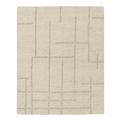 Hand Knotted Wool Geometric Area Rug in Cream, Off-White