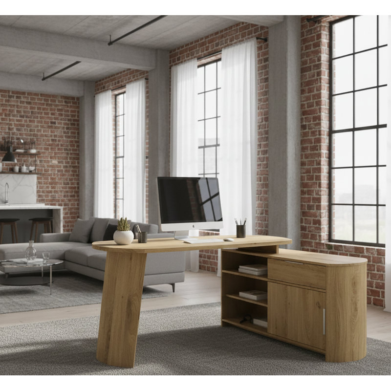 L-Shaped Executive Desk, Brown/Brown
