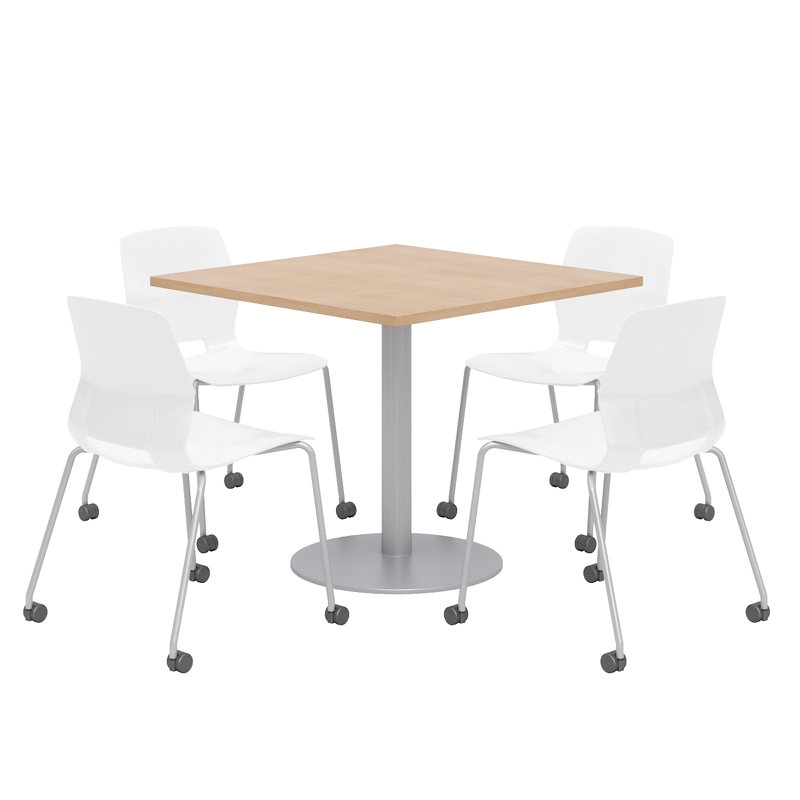 Ensemble de table de salle à manger carrée 36 po et chaises, H 29 po x L 36 po x P 36 po, Blanc, Érable