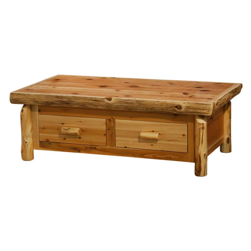 Fireside Lodge Cedar Log Enclosed Coffee Table - Elevating Top - Natural - Liquid Glass, Liquid Glass
