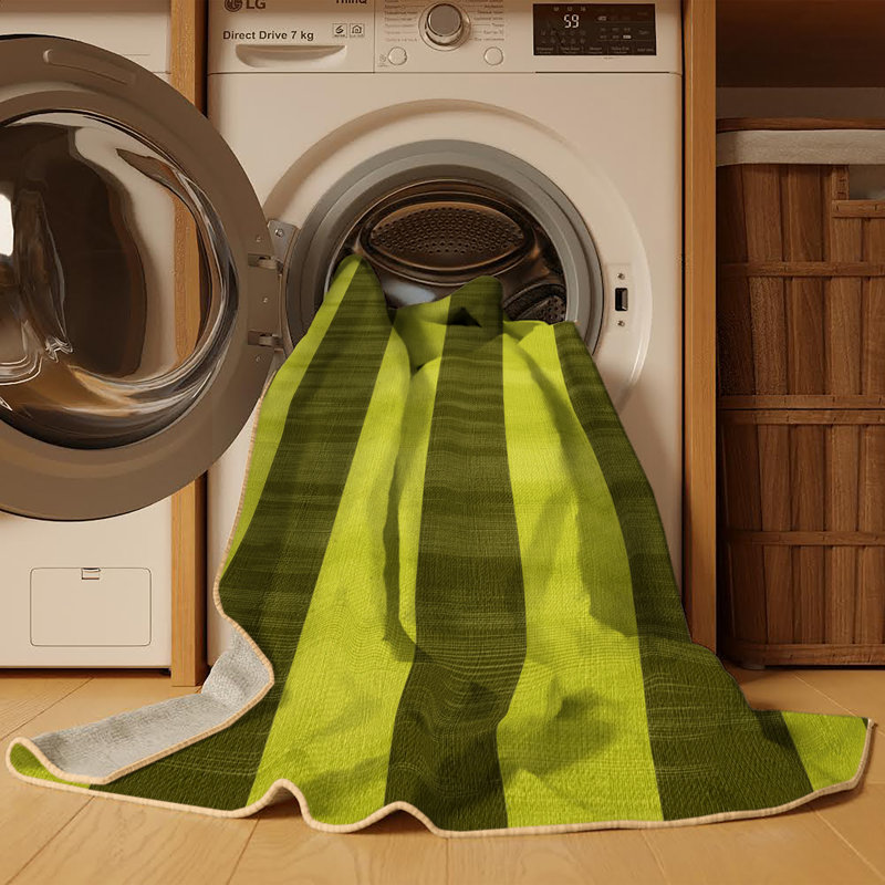 Tapis brun à carreaux lavable à la machine, Rond 5 pi