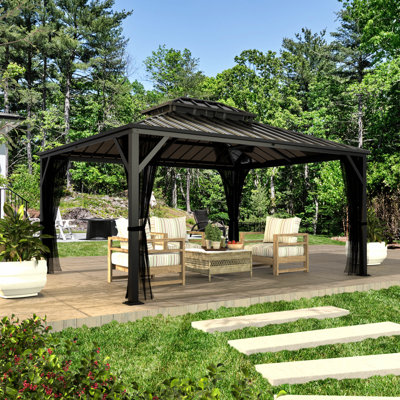 Hardtop Double-Roofed Aluminum Patio Gazebo Multiple Sizes