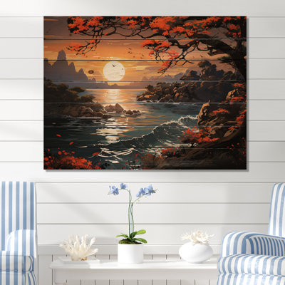 «Japon Costal Beah Sunset Views I - Plage sur bois»