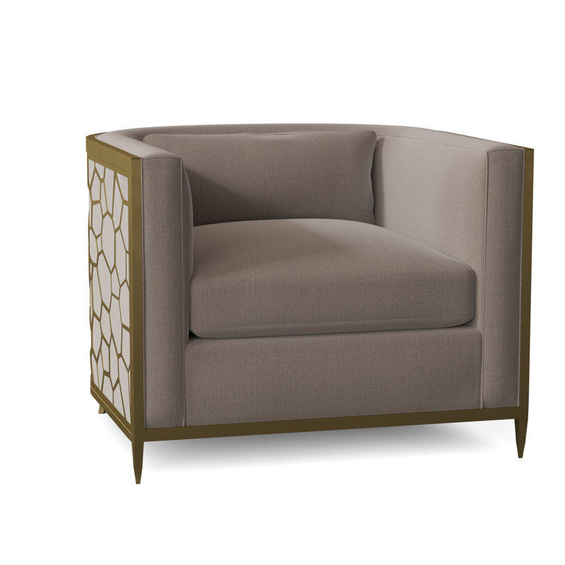 Caracole Upholstery Barrel Chair, Off-white Linen, Gold