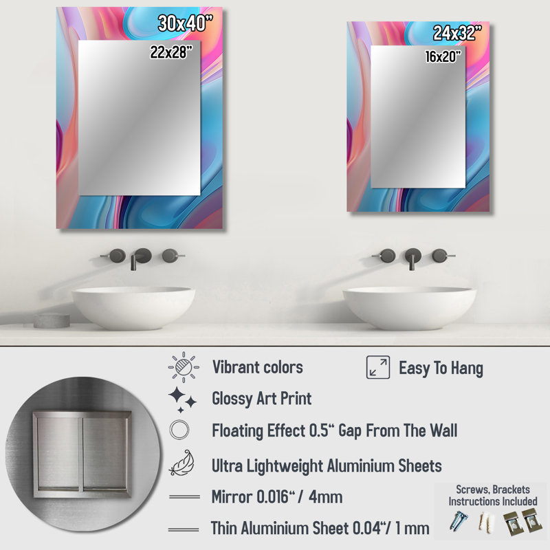 Transitional blue and pink shapes I - Transitional Shapes Wall Mirror, Modern Decorative Mirror, Printed Metal Art, 32" x 24"