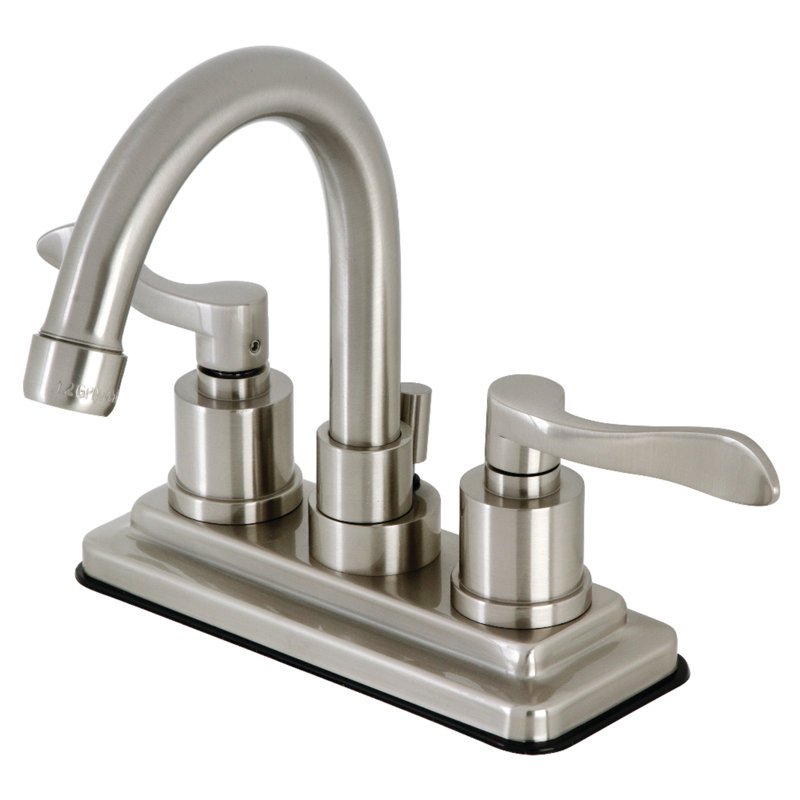 Robinet de salle de bain central à 4" avec ensemble de drain kingston laiton nuwave, Nickel brossé