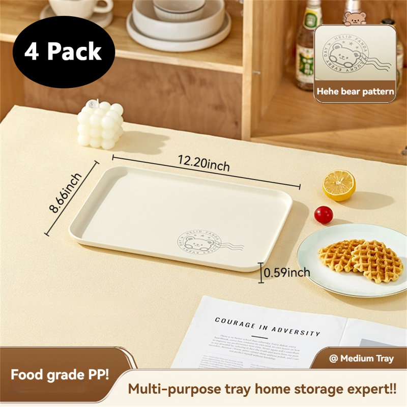 4 Pack Rectangular Plastic Tray For Home Use - Ideal For Tea Cups, Water Glasses, Snacks, Fruits, Candies, And As A Storage Serving Tray