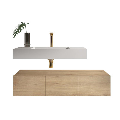 Élégant meuble-lavabo flottant en chêne naturel à fermeture douce pour les salles de bain modernes
