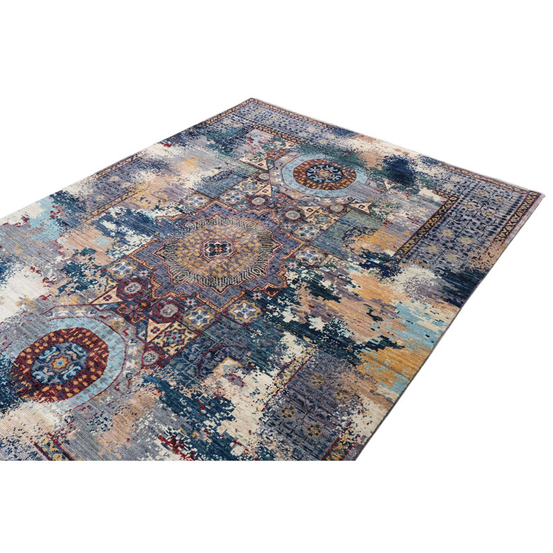 High-Quality Hand-Knotted Blue And Navy Area Rug