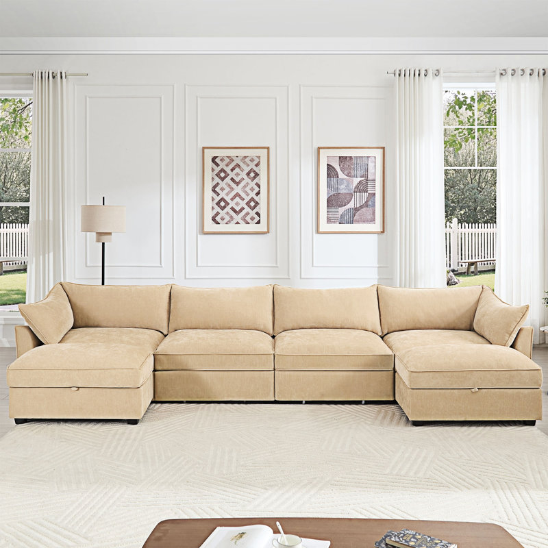 Canapé en U avec repose-pieds mobile, H 31,41 po x l 146,41 po x P 34,21 po, 4, Chenille blé