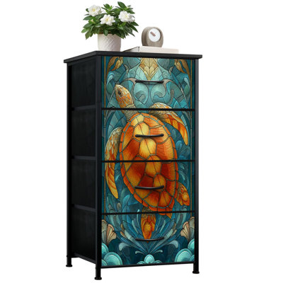 Commode de style vitrail pour la chambre à coucher avec 4 tiroirs de rangement. Commode en tissu teinté avec commode en acier pour vestibule.
