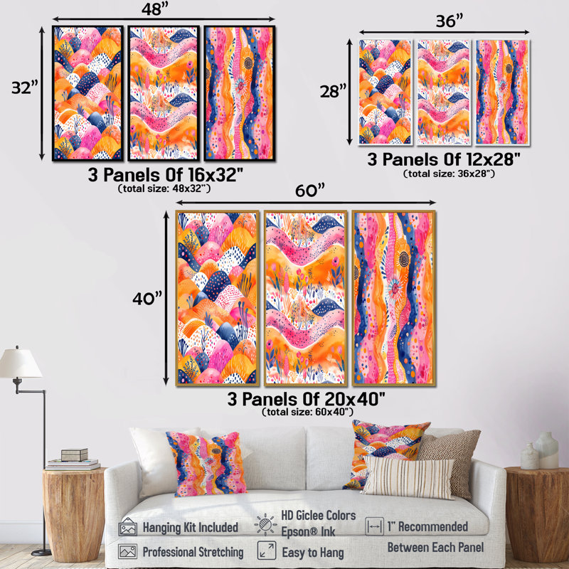 Rose, orange, abstrait, paysage bohème I - Collection d'art mural imprimé bohème, H 40 po x l 60 po, Noir