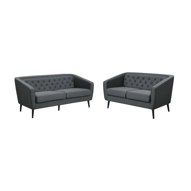 Ensemble de canapés à accoudoirs touffetés de style moderne Mid-Century 2 pièces, gris