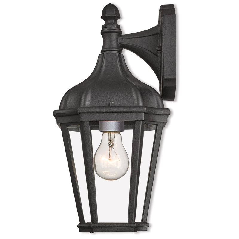 7 inch 1 Light TBK Outdoor Wall Lantern with Clear Glass Shade, Black/Nickel