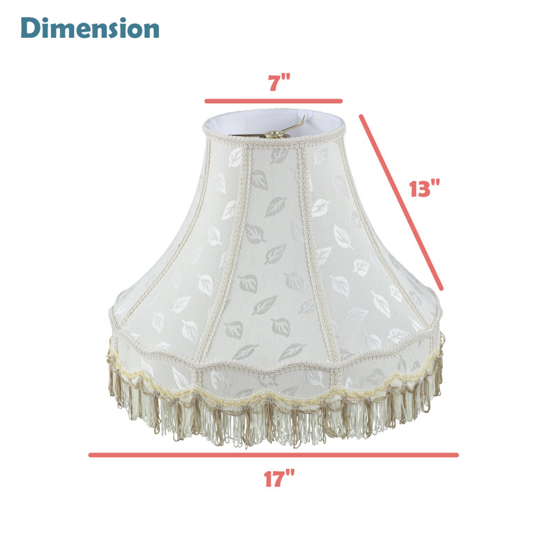 Off-White Jacquard Fabric Scallop Dome Lamp Shade with Fringe