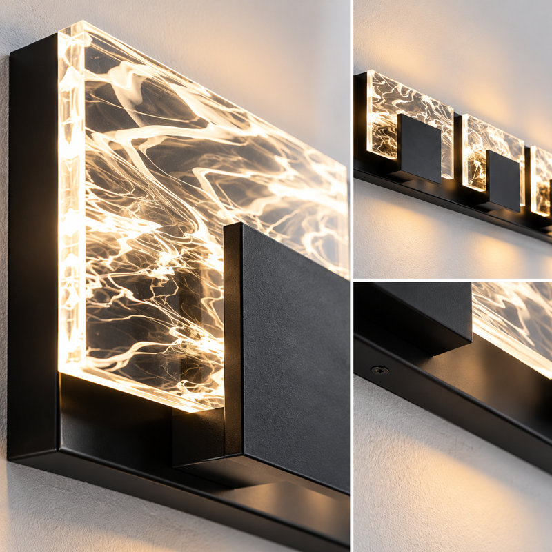 3-Light Modern Dimmable LED Bathroom Vanity Light with Acrylic Shades, Matte Black
