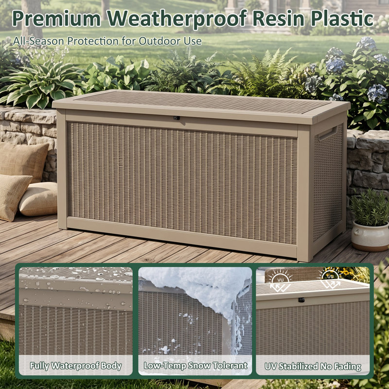 350 Gallon Outdoor Storage Box, Extra Large Weatherproof Resin Deck Box with Lockable Lid, 1,000 lb Capacity for Patio Cushions, Garden Tools, Pool Supplies & Packages