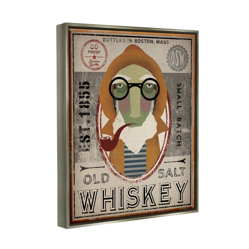 «Vintage Whiskey Logo Sign» par Ryan Fowler - impression sur toile, H 21 po x l 17 po x P 1,7 po, Cadre flottant gris lustré
