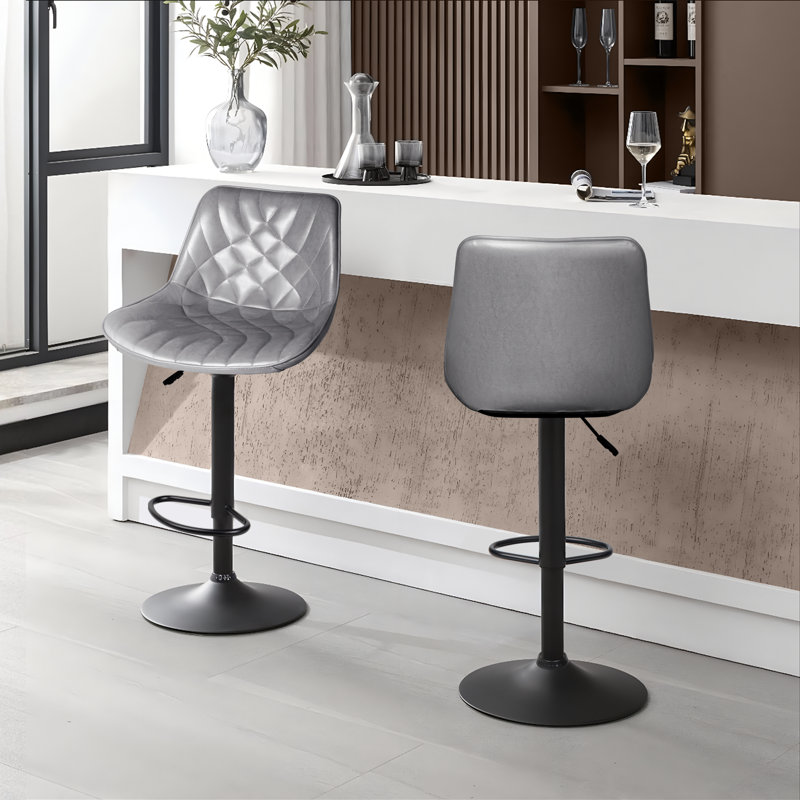 Halima Adjustable and Swivell Comfort Bar Stools with Back & Footrest set of 2, 2, Gray
