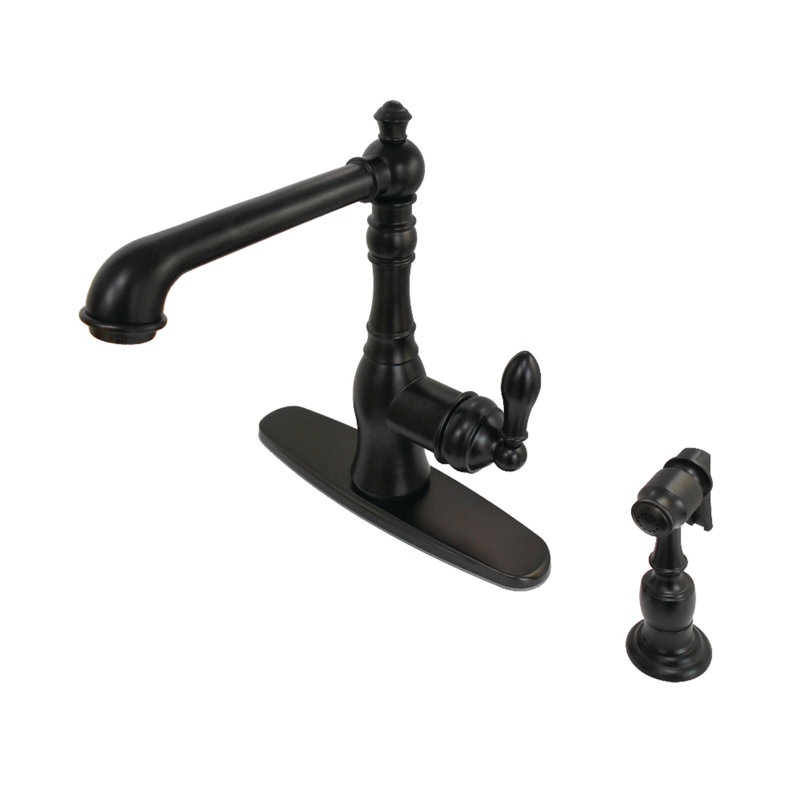 Kingston Brass American Classic Single-Handle Deck Mount Faucet, Oil Rubbed Bronze, With Spray