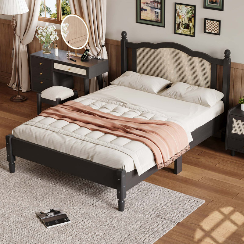Lit plateforme Dhreej, Double, Noyer