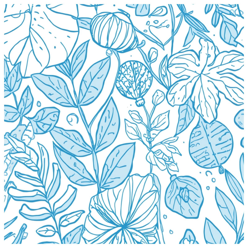 Couvertures botaniques bleues, L 50 po x H 60 po