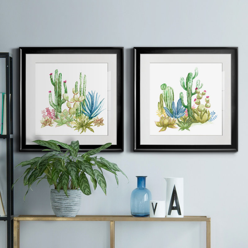 Cactus Vignette I - ensemble de 2 reproductions de cadres photo, H 17,5 po x l 35 po x P 1,5 po, Noir