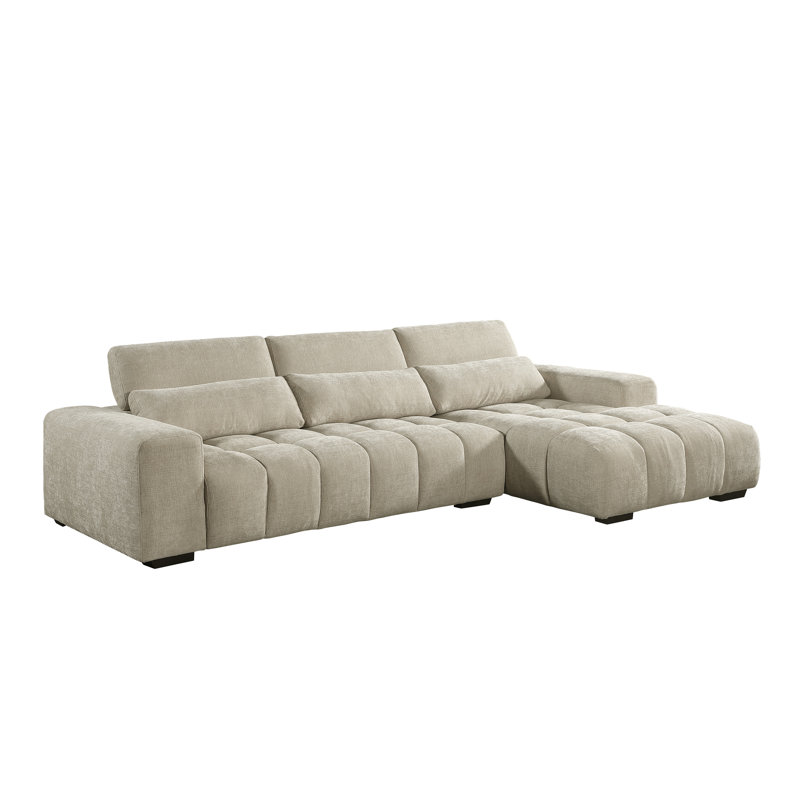 Canapé modulaire Buchheit avec méridienne orientée vers la droite en tissu chenille, Beige