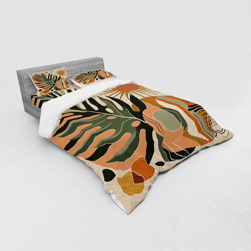 Ensemble de literie Ambesonne Monstera et vert réséda pêche et pâle, King Duvet Cover + 3 Additional Pieces