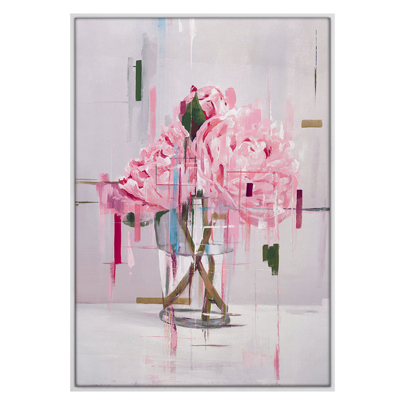 Peonies Vase Print by Hong, Hoa, White Framed, 47" H x 35" W