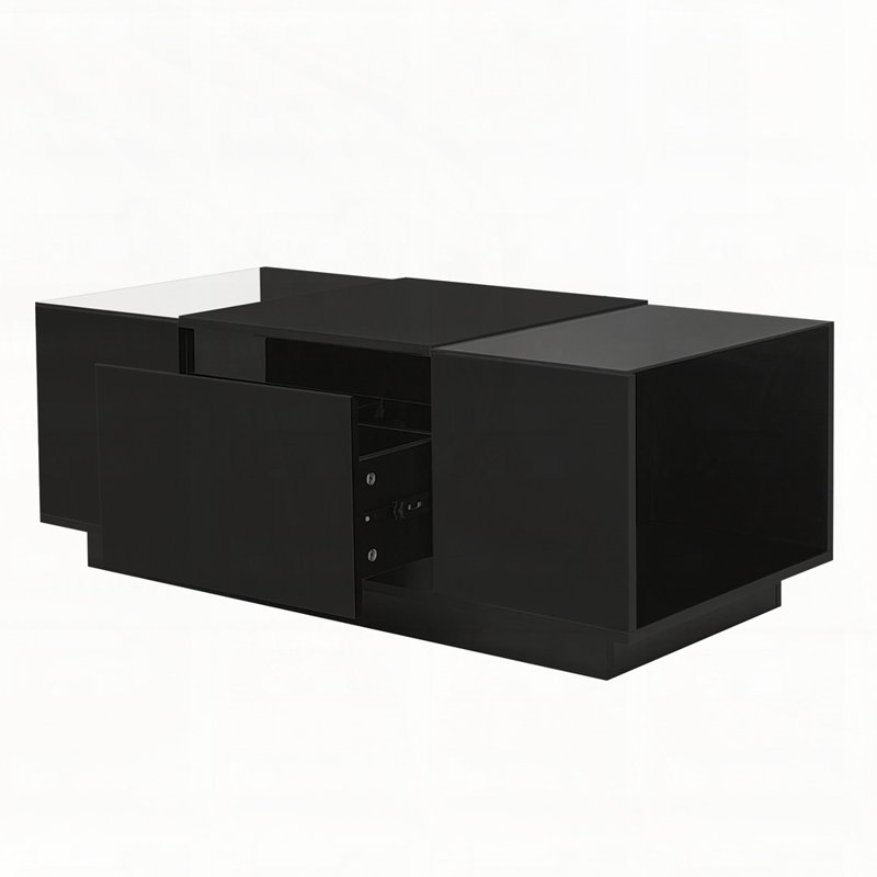Table basse à 2 tiroirs avec compartiment de rangement ouvert et 2 tiroirs cachés, Noir