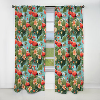 Flamingo Paradise Tropical Motif II - Rideau floral - Rideau floral occultant en velours - 1 panneau
