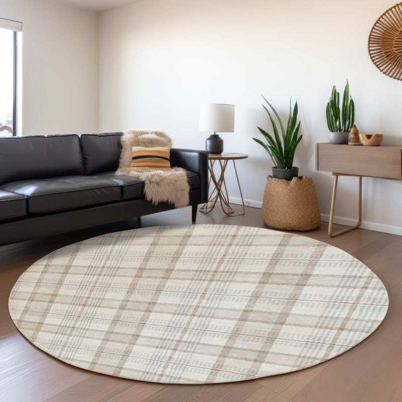Tapis à carreaux Corum AMF1052 lavable à la machine de qualité supérieure, Rond 8 pi