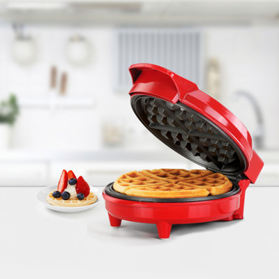 Gaufrier belge Holstein Housewares de 7 pouces rouge et acier inoxydable