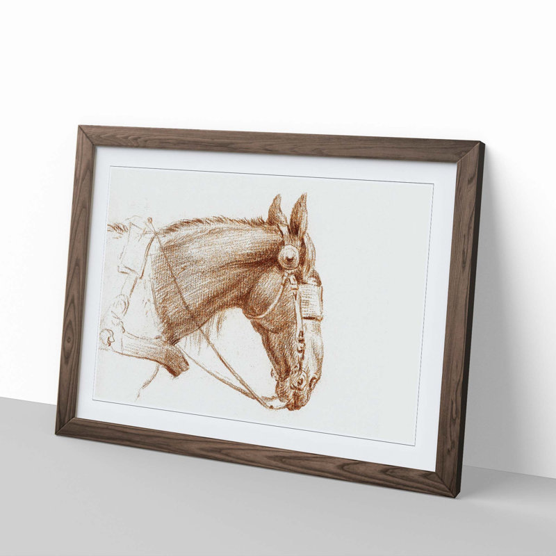 Head of a Horse by Jean Bernard - Picture Frame Drawing Print, 48cm H x 65cm W x 2cm D, Walnut Framed