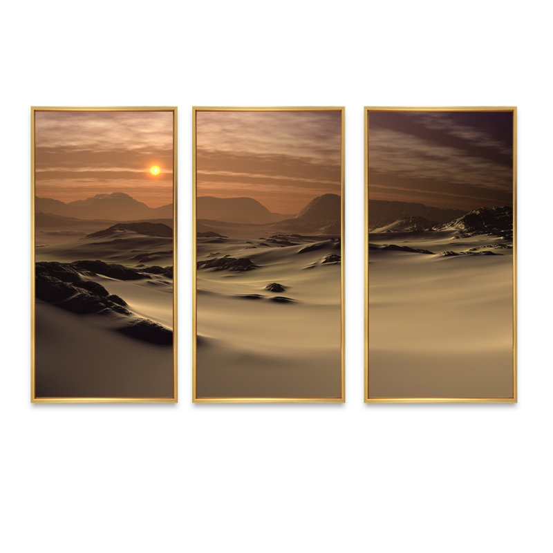 «Beautiful Brown Fantasy Terrain», ensemble de 3 toiles encadrées