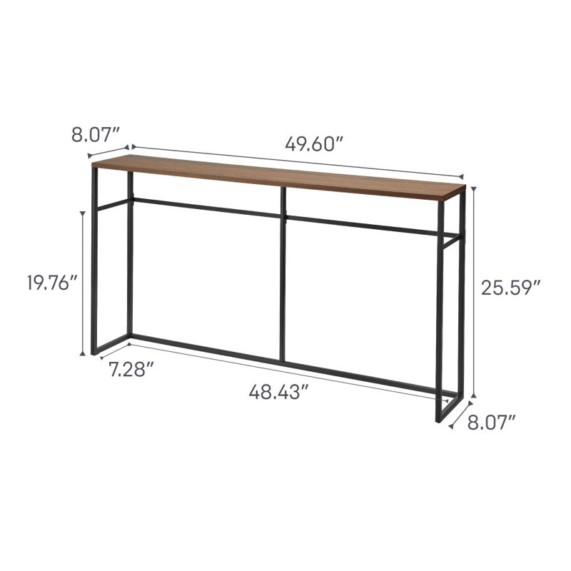 Slim Black Metal and Wood Console Table with Storage Hooks