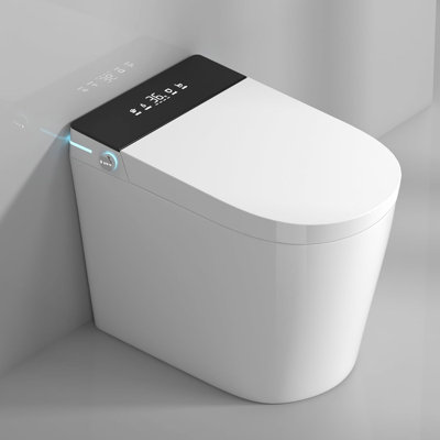 Yingze 23" Compact Smart Bidet Toilet, 12" Rough-in, Auto Flush, Heated Seat, Warm Air Dryer, Self-Cleaning Nozzle, LED Night Light, Antimicrobial Ceramic, White with Black Panel