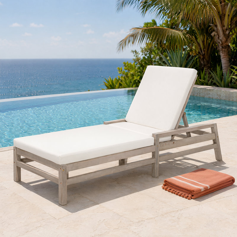 Ensemble de chaises longues d'extérieur réglables à 5 positions - Structure en bois naturel avec coussins pour sièges de patio