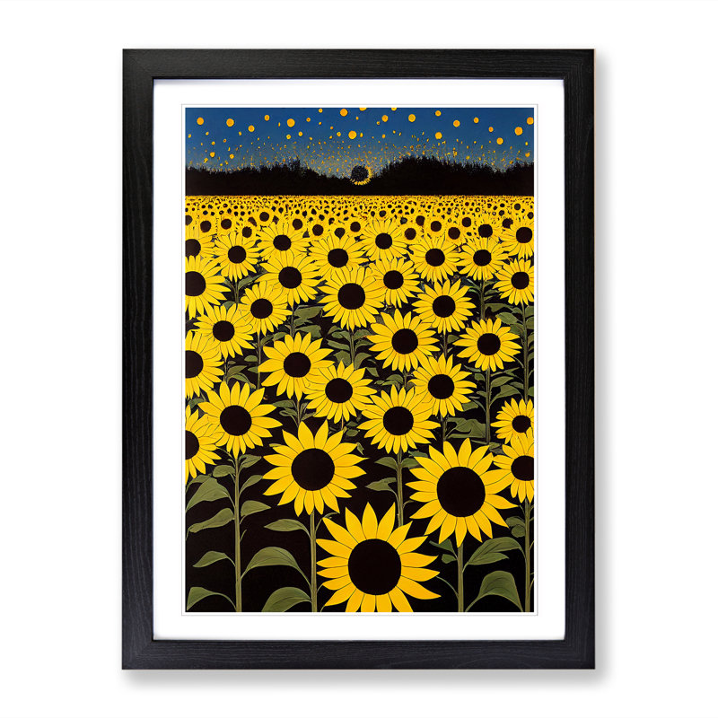 Sunflower Field Modern - Single Picture Frame Print, Black, 64cm H x 46cm W x 2cm D