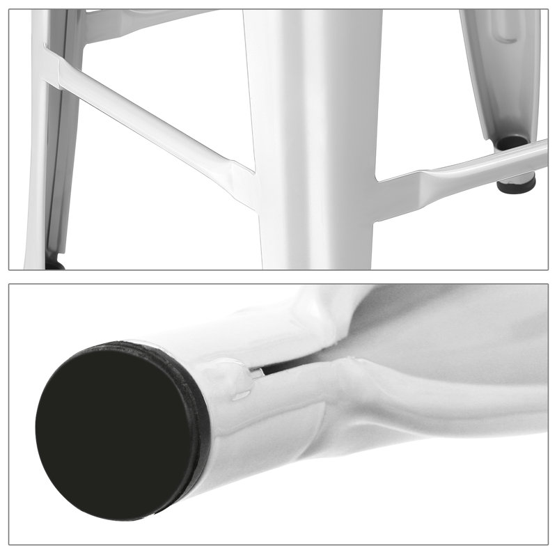Jonnae Stackable Metal Bar Stools, Backless Counter Height Barstools Dining Chairs with Square Seat, White