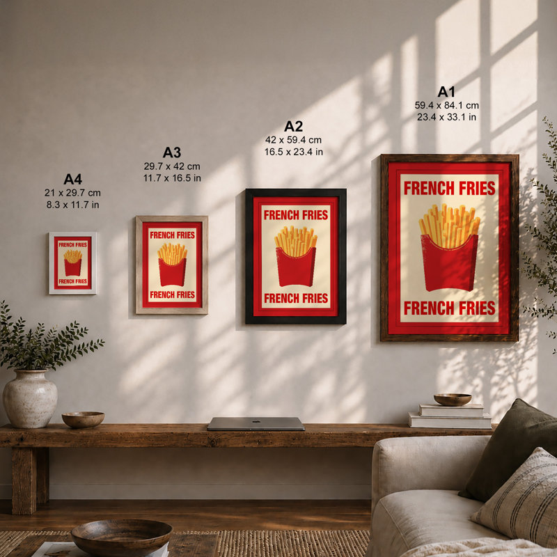 French Fries Poster Retro - Framed Print, A1 - 84.1 x 59.4 cm, Oak
