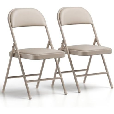 Ensemble de 2 chaises pliantes, structure métallique, coussin et dossier rembourrés, portables et empilables, idéales pour la maison, les fêtes et le bureau, à l'intérieur comme à l'extérieur, couleur kaki.