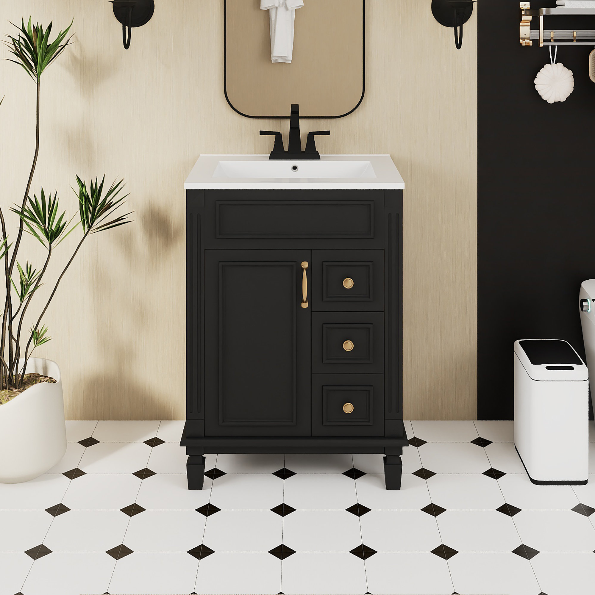 Winston Porter 24'' Freestanding Single Sink Bathroom Vanity With ...