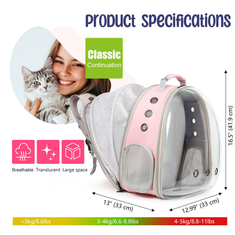 Sac à dos extensible transparent pour chat avec fenêtre en forme de capsule spatiale, rose, Pink